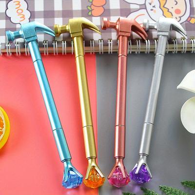 Back To School Season 10pcs 0.5mm  Diamond Hammer Styling Pen High-value Stationery Gel Pen Plastic Hammer Decompression Entertainment Signature Pen