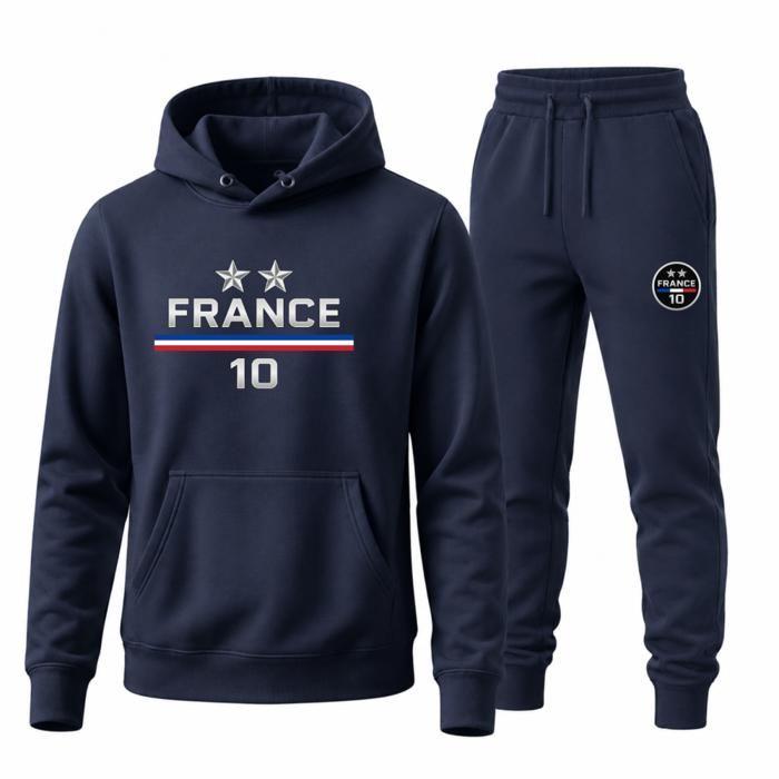 Jogging Homme inspiré France 2 etoiles – Sweat à capuche + Pantalon navy News - Bleu