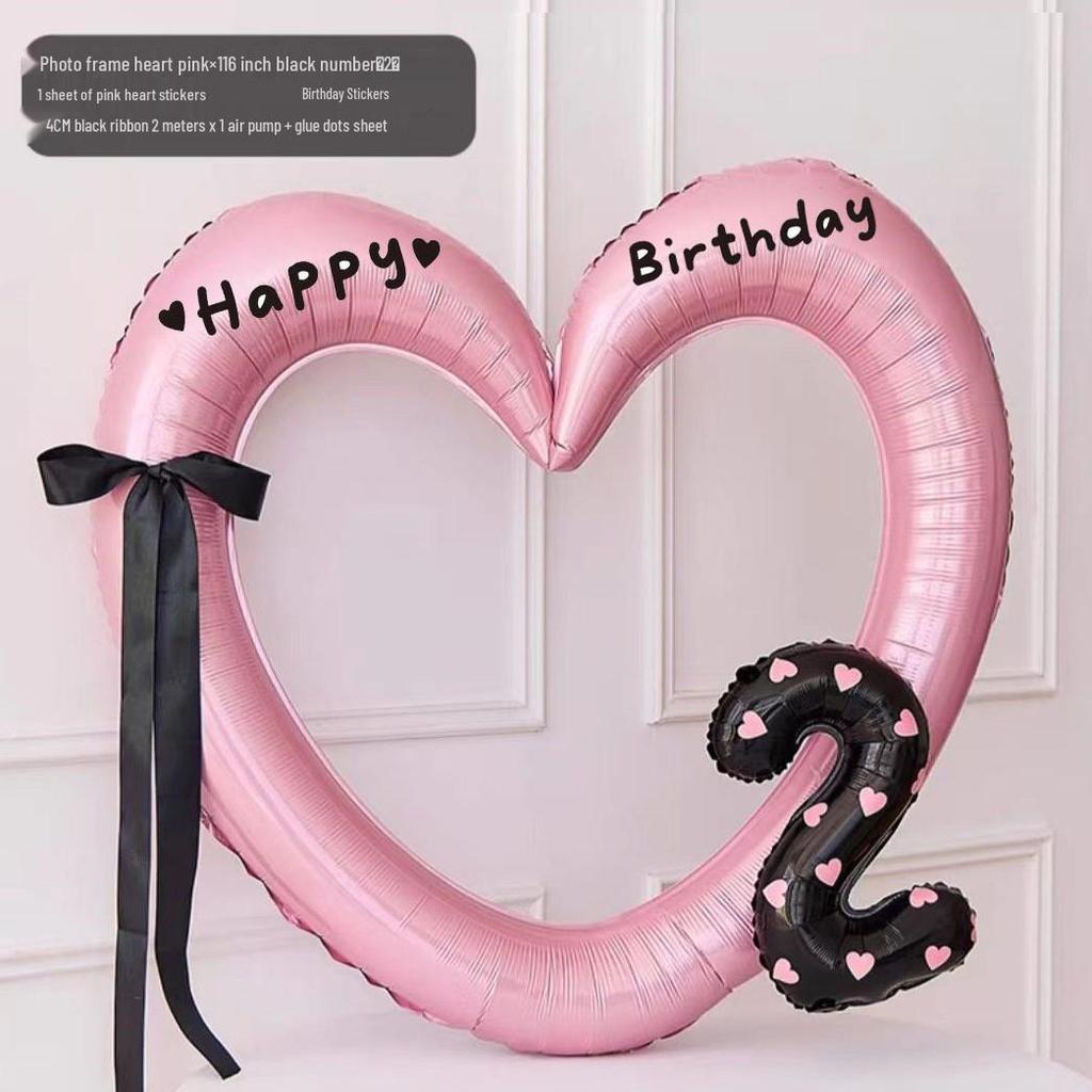 Pink Big Heart Photo Frame Balloon - Aluminum Film Birthday Decoration for Children's Party, First Birthday Photo Props