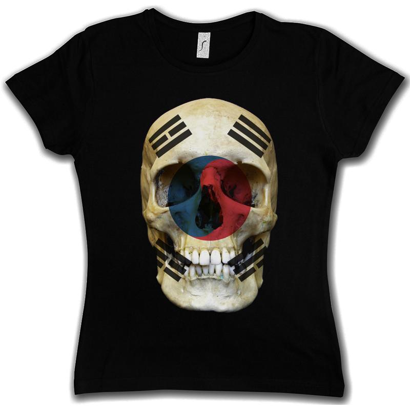 South Korean Flag Skull Graphic Black T-shirt