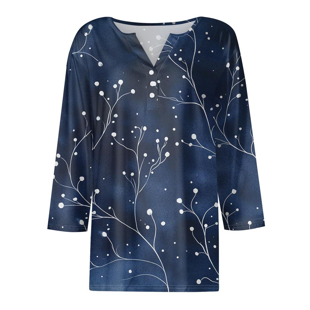 Women's Neck Vintage Floral Print Ribbed Short Sleeve T-Shirt Top