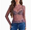 Sexy Lace Long Sleeve Shirt For Women With Sheer Mesh Fabric For Casual And Office Wear