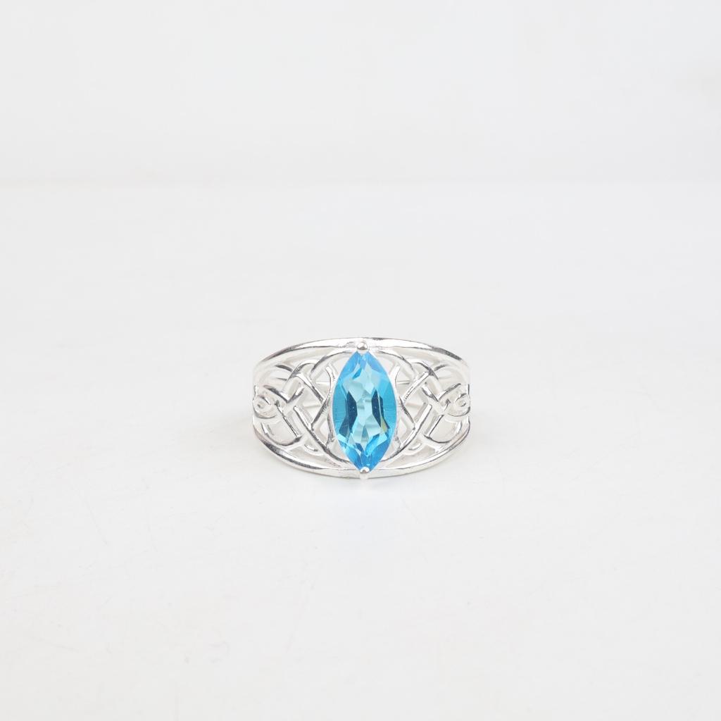 Swiss Blue Topaz Gemstone 925 Sterling Silver Boho Jewelry Ring For Women Gift CZR-3-1