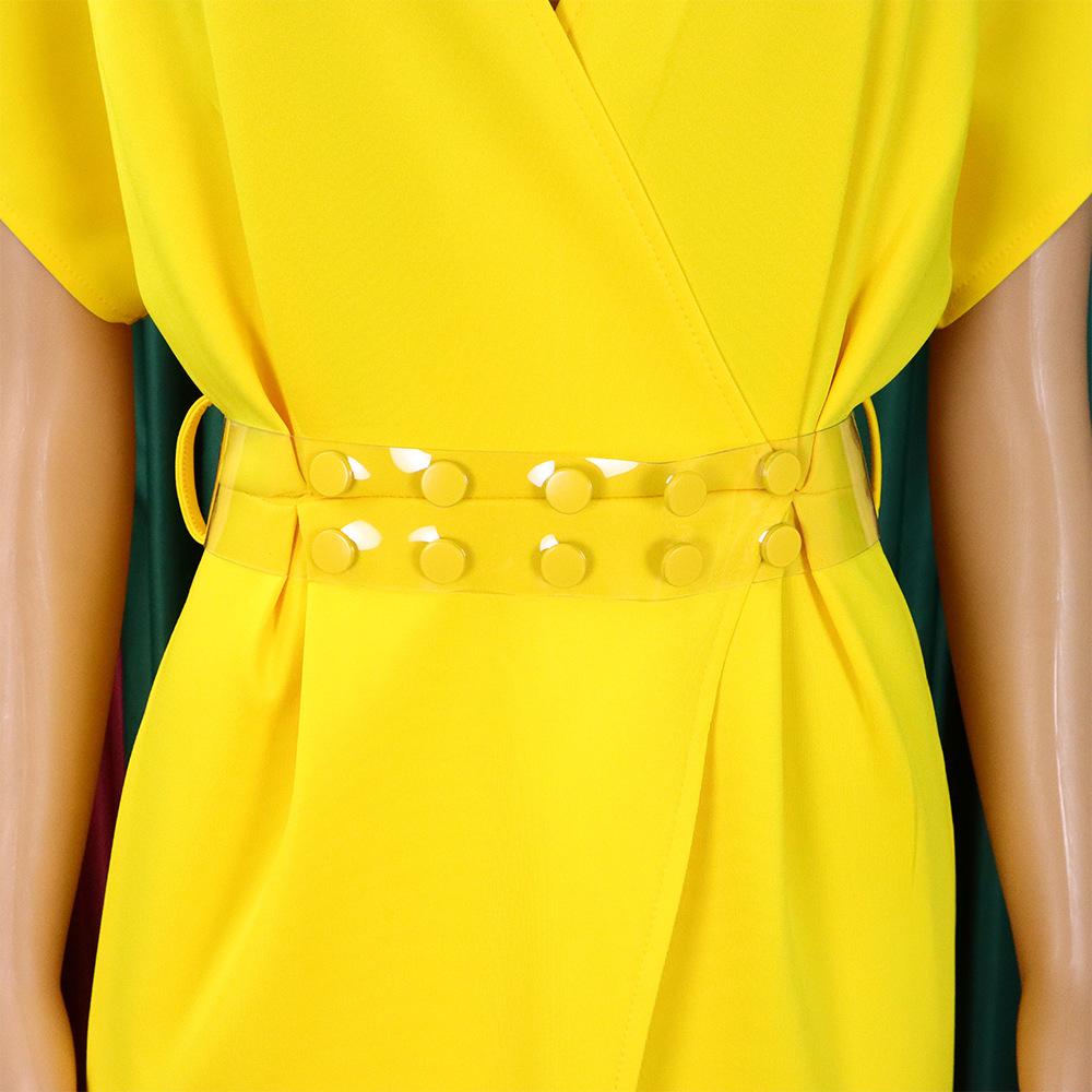 Large Size Women Summer Fashion Solid Dress Ladies Sexy One Piece V Neck Slit Dress with Belt