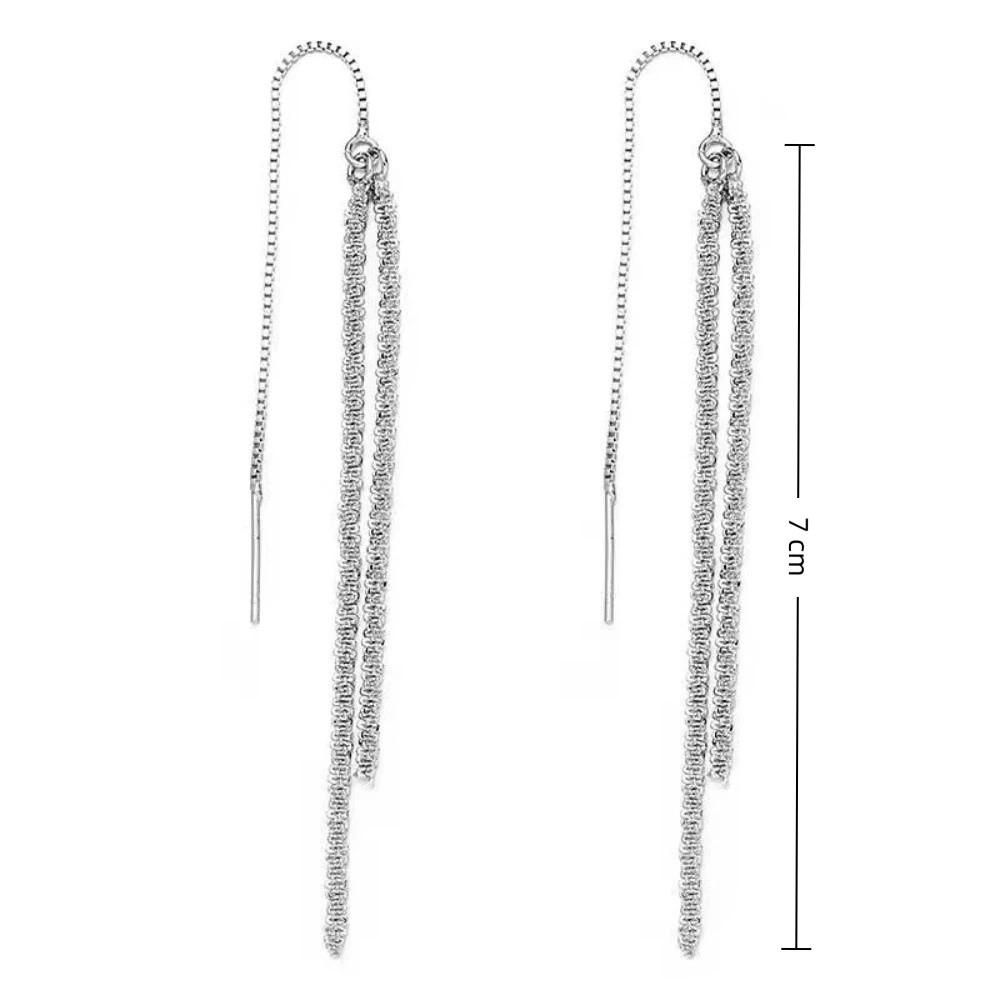 1 Pair Trend Rhinestone Long Tassel Drop Earrings Silver Color Crystal Chain Drop Earrings Shiny Bling Earring Jewelry Women