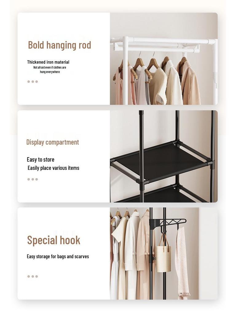 Multifunctional Three-Row Floor Standing Storage Rack for Clothes and Hats