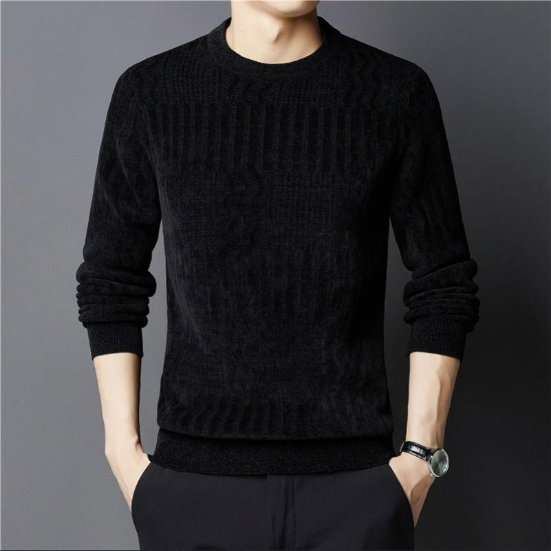 Winter Men's Chenille Thick Knit Sweater Middle-aged Round Neck Casual Jacquard Bottoming Sweater