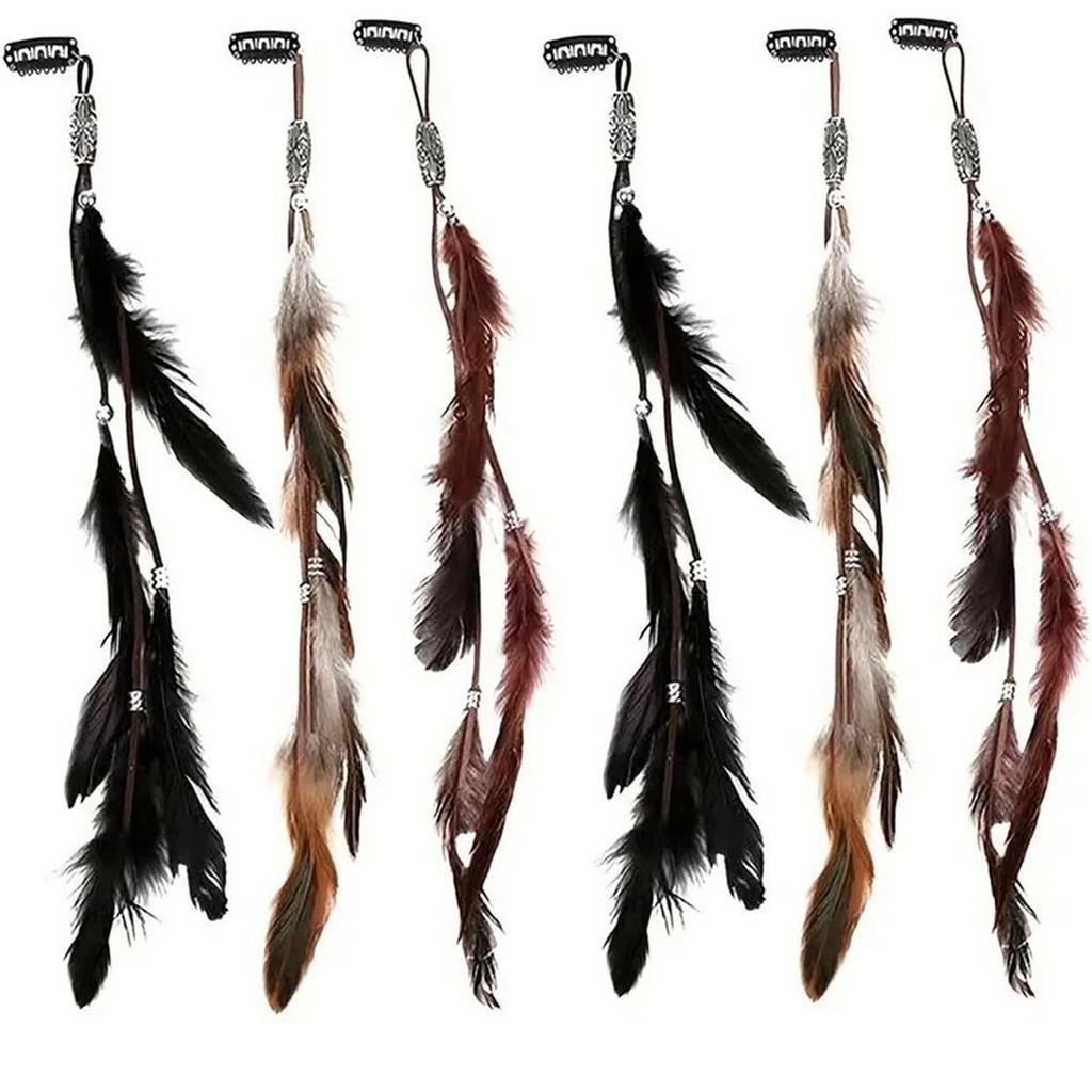 3/6 Pieces of Vintage Bohemian Tassel Hair Clips with Faux Feather Hairpins for Women, Black Accessories Suitable for Parties, Balls, Oversea