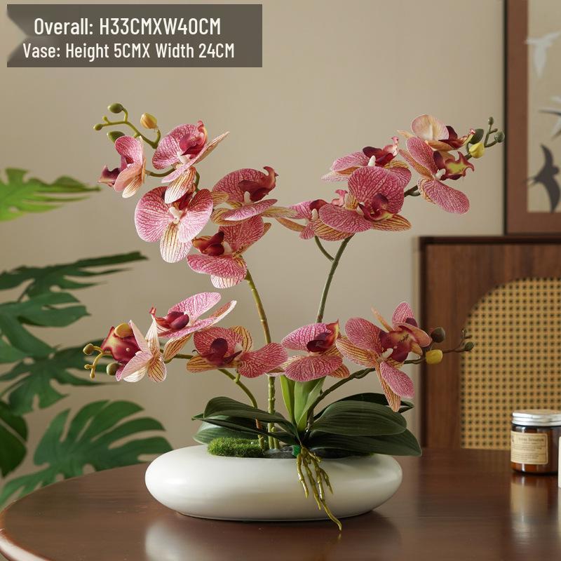 Realistic Phalaenopsis Artificial Flower Centerpiece for Dining Table with Vase