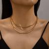 Vintage Gold Color Double-Layer Blade Chain Necklace for Women Simple Metal Fried Dough Twists Snake Chain Zircon Gifts