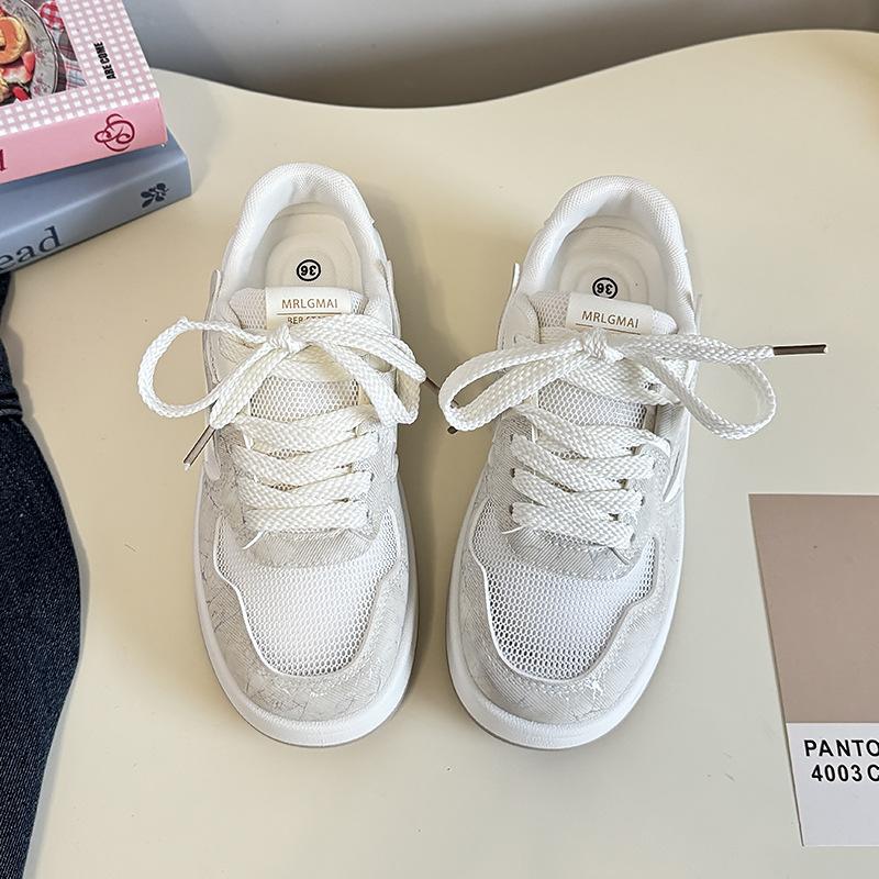

Fashion 2025 Spring Women Mesh Hollow Sport Shoes Cute Thick Sole Breathable Shoes Skateboard Tennis Chunky White Sneakers zapatos mujer 40 бежевый