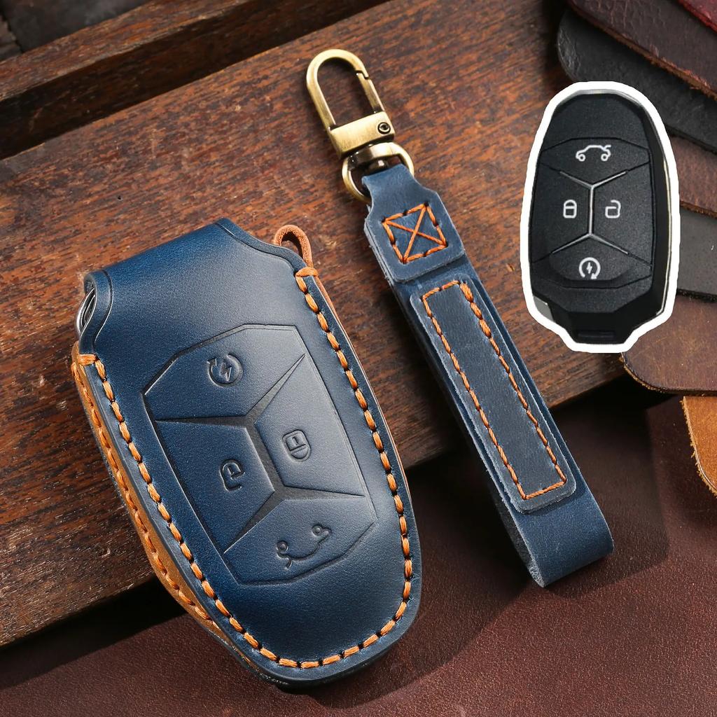 Leather Car Key Cover Keychain Holder Case Protector for Geely LYNK&CO 01 02 03 05 2017 2018 Keyless Go Remote Shell Accessories