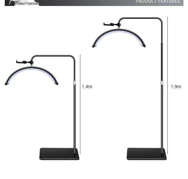 24-inch Half-Moon LED Beauty Lamp for Embroidery, Nail Art, Eyebrow & Eyelash Application - U-Shaped, Floor-Standing Eye Protection Fill Light