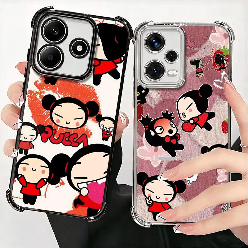 Cartoon Cute Pucca Garu Plating Phone Case For Xiaomi Redmi Note 14 15 Pro Plus 13 12 11 11S 11T 10 9S 9 5G Anti-Fall Airabag Co