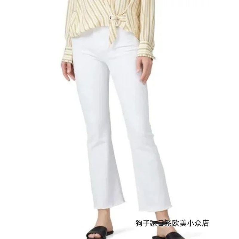US Light Luxury Minority Rag Pure Yuan White Medium Waist Slightly Flared Small Girls and Teen Girls 40.00kg Wear Micro Elastic