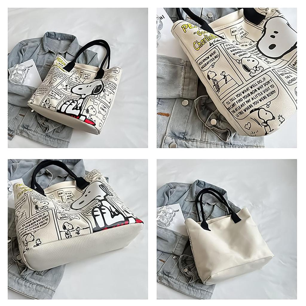 [hgTUP] Snoopy Tote Bag, Canvas Tote Bag, Large Capacity, Snoopy Shoulder Bag, Canvas Tote Bag with Zipper and Interior Pocket, Eco Bag, Meeting Bag,