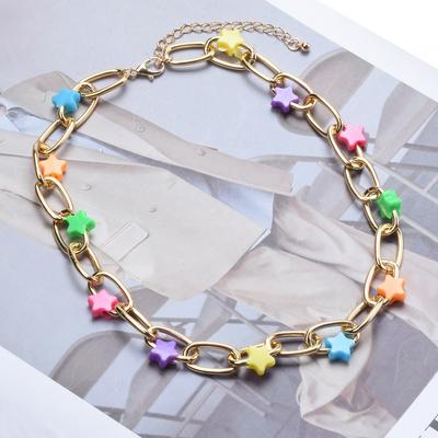 Personalized Items Pastoral Style Colored Stars Pendant Necklace Alloy Chain Clavicle Chain