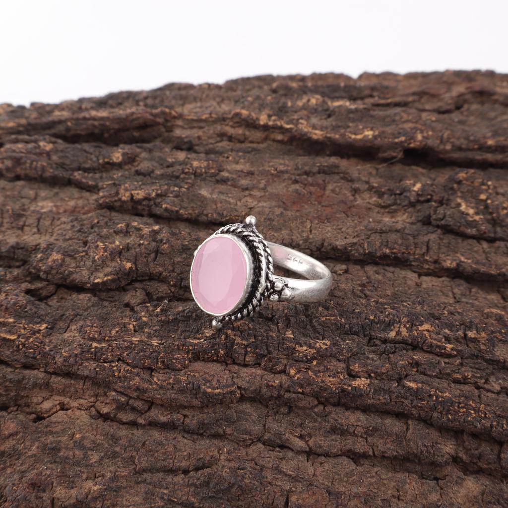 Rose Chalcedony Gemstone Jewelry, 925 Sterling Silver Ring Jewelry, Handmade Gorgeous Ring Gift For Women
