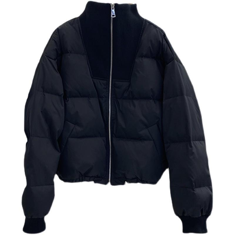 Short down jacket women's winter new loose stand-up collar white duck down splicing bread jacket tide