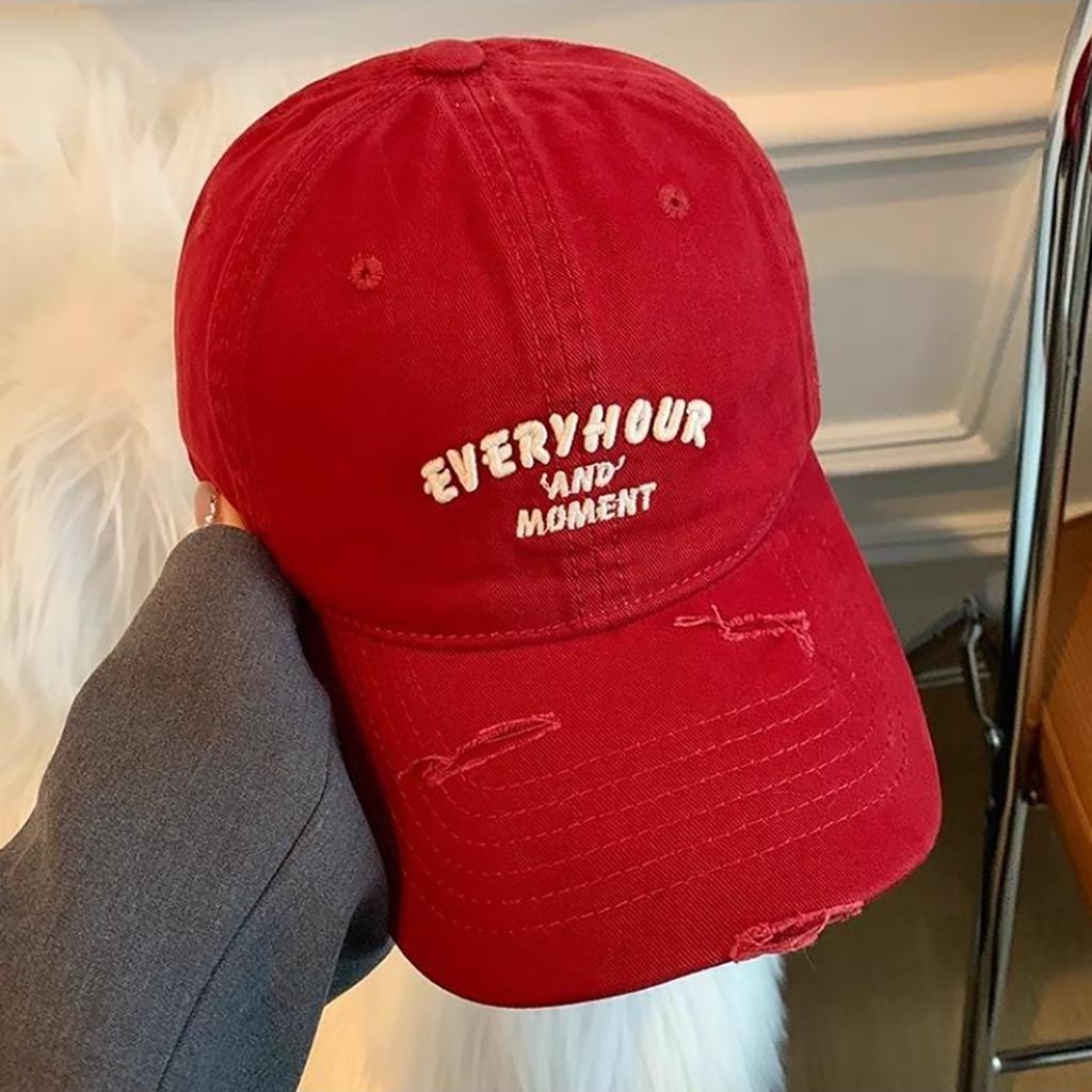 Ricygvm Red Baseball Hat For Women Embroidery Letter Duck Tongue Cap Outdoor Sport Sunshade Visors Unisex Solid Color Plain Color Peaked Hat