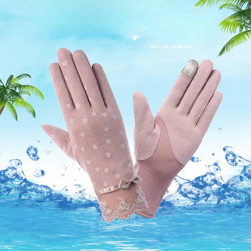 Women's Sunscreen Gloves New Spring and Summer Driving Korean Version of Lace Bow Riding Anti Slip Thin Touch Screen Gloves