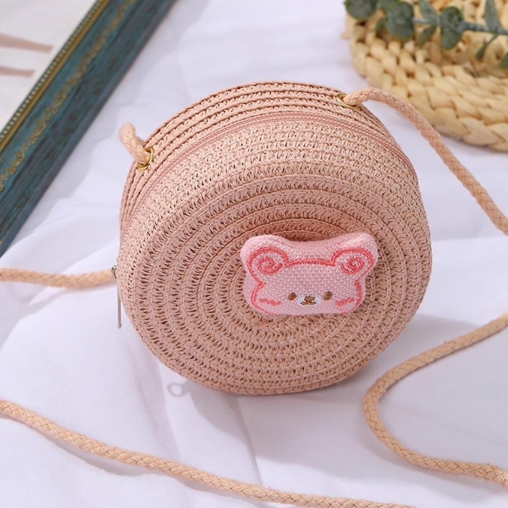 

Плетена Солом яна Солом яна Сумка Форми Мушлі Сумки Через Плече Гаманець Сумка Дитина Діти Pink-bear