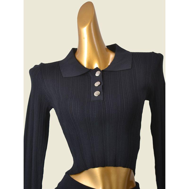 Spring New Arrival Polo Collar Silm Short Knitwear Long Sleeves Silm Versatile Hip Skirt Midi Dress Two-piece Set