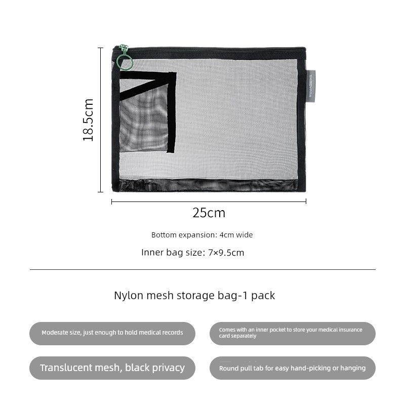 

Shuangshan Portable Hand-Held File Bag, Semi-Transparent Mesh Case for Medical Records, Zipper Bag with Inner Pocket, Document Bag [1 Pack] Length 25*Width 18.5cm
