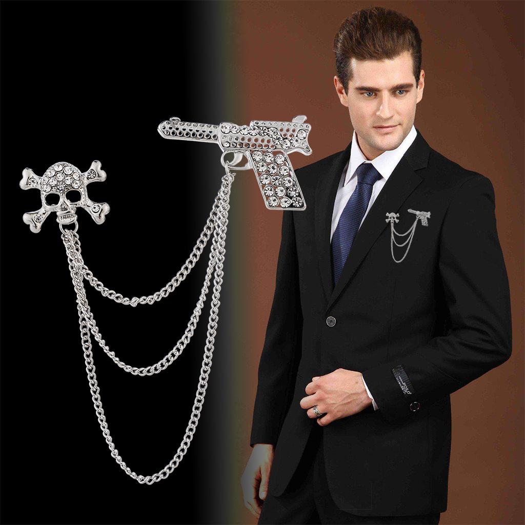 Men's Fashion Suit Brooch Simple Diamond Tassel Metal Wedding Dress Suit Brooch Collar Pin