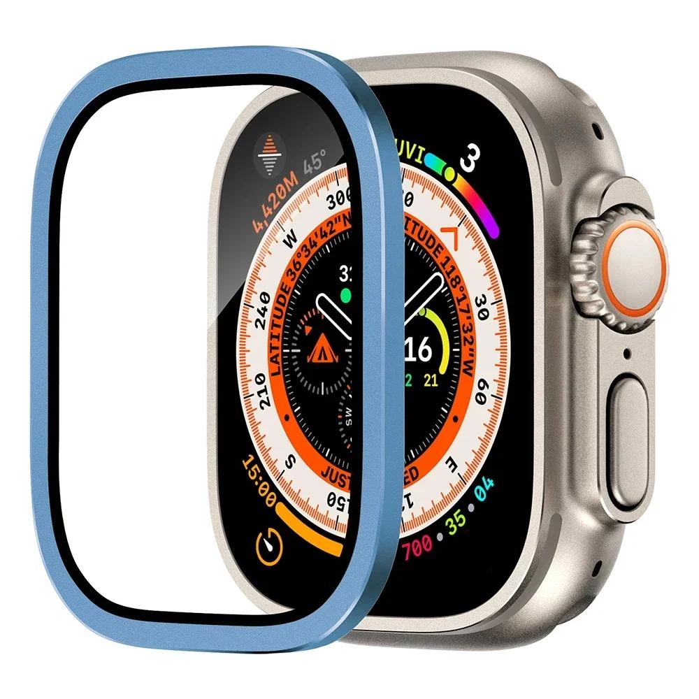 Pouzdro z hliníkové slitiny + tvrzené sklo pro Apple Watch Ultra 2 49mm Ochranná fólie proti poškrábání pro iWatch Ultra 49mm