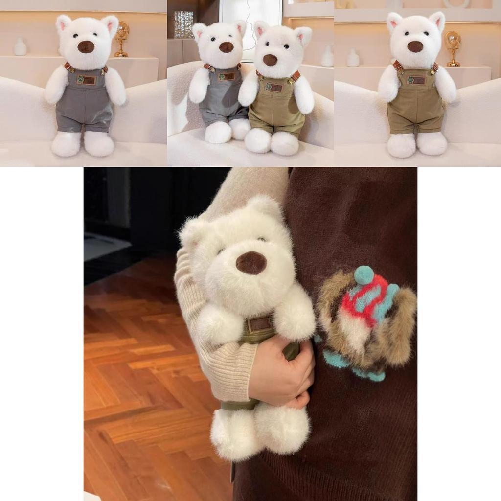 Plush Highland Terrier Dog Overalls Toy With Pp Cotton Filling For Kids Birthday Gift And Decor