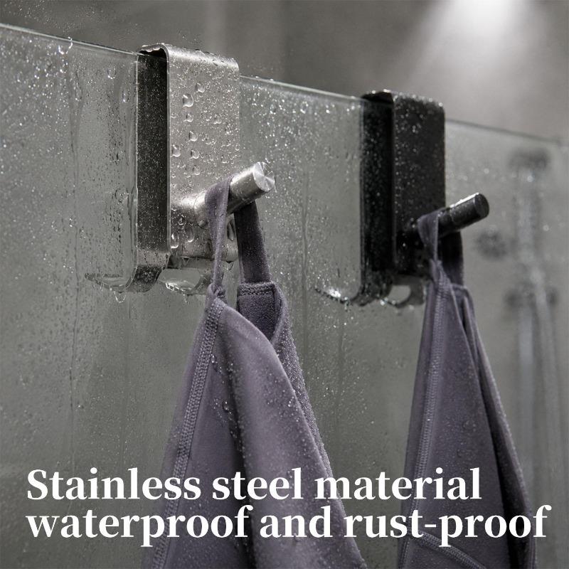 Double-sided Glass Hook Stainless Steel Rust Resistant Heavy Duty Space Saving Hanger For Clothes Coat Towel Storage Organizer