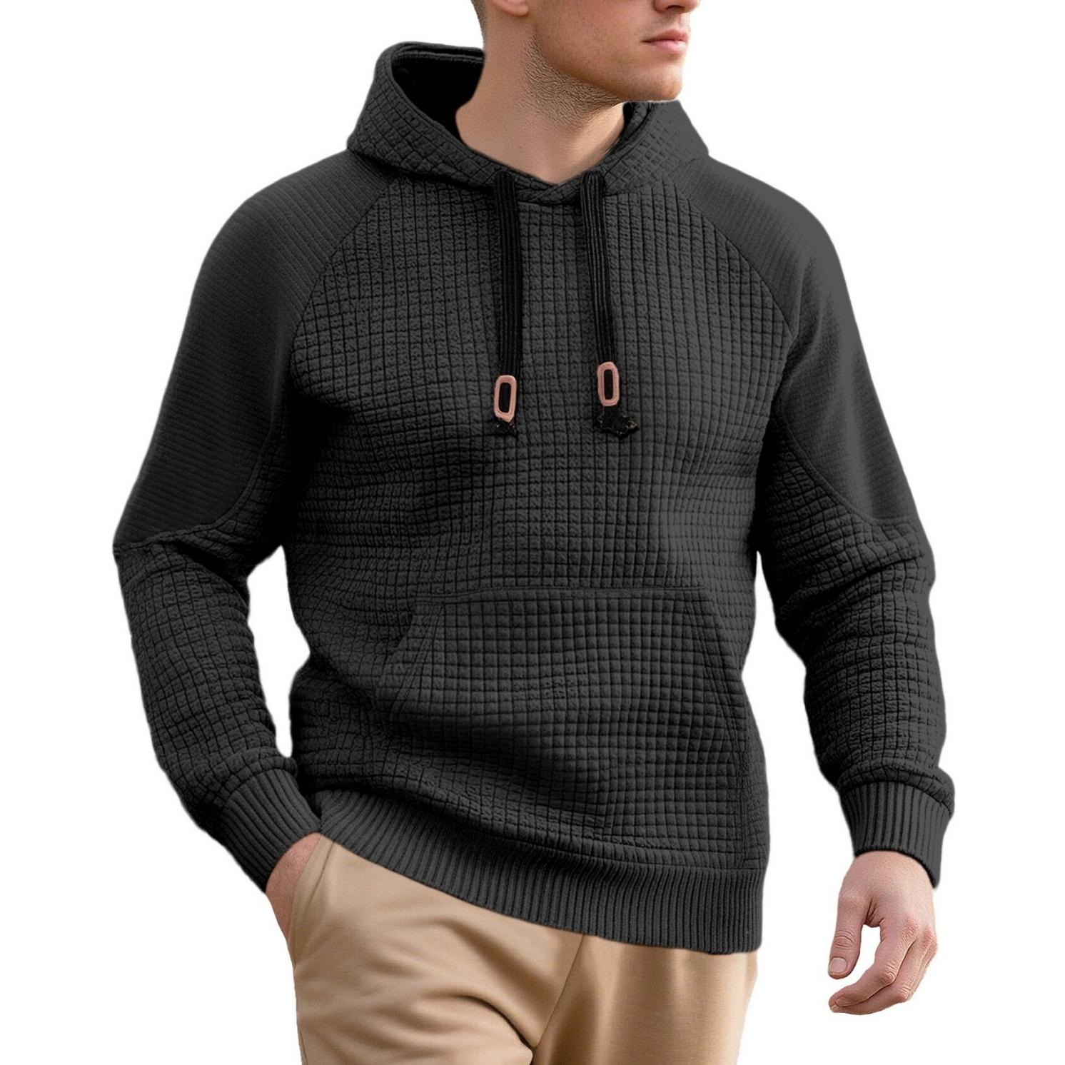 

Men s Casual Solid-color Sweater, Knitted Small Checkered Sweatshirt, Stand-up Collar Patchwork Style Thickened Sweatshirt XL чёрный