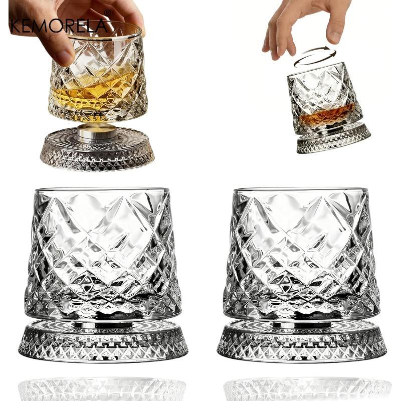 1PCS Rotating Whisky Glass 360 Degree Rotating Crystal Beer Glass Thick Base for Bourbon And Scotch Whisky a Unique Gift for Men