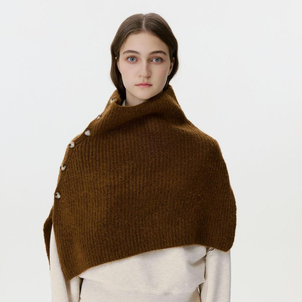 Women's Solid Color Knit Button Shawl Soft Warm Cape Coat with Slit Design Versatile Scarf for Fall Winter