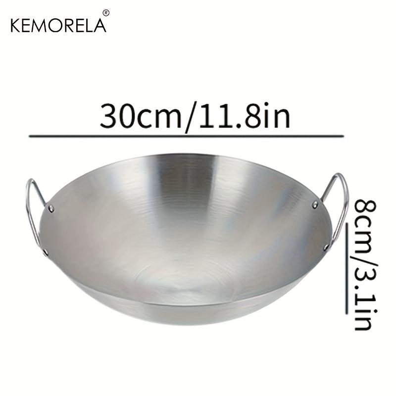 1 Stück Edelstahl-Wok Unbeschichtet 26/28/30/32/34cm Hohe Qualität Doppelgriff Kochpfanne Geeignet für Zuhause Rindfleisch Gebraten Kochen