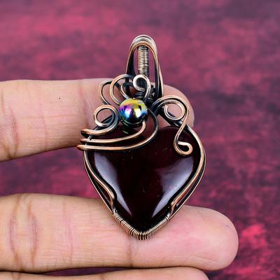 Pendentif Pierre Précieuse Labradorite Feu Rouge Bijoux Faits Main Pendentif Enroulé de Fil de Cuivre