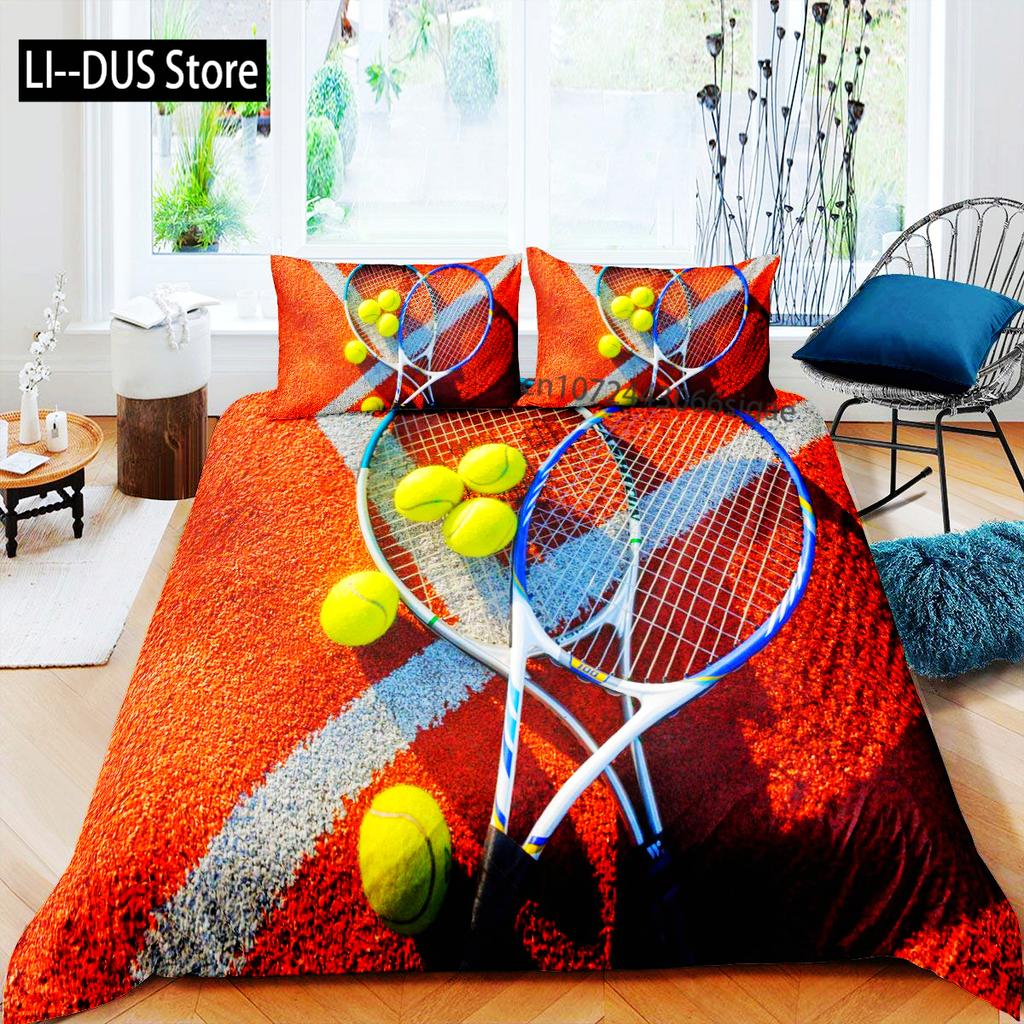 Dekbedovertrekset Tennisbal Sportspel Thema Beddengoedset Eenpersoonsmaat Voor Kinderen Tieners Volwassenen Tennisracket Bal Dekbedovertrek