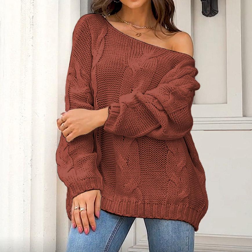 Women Knit Sweater Off Shoulder Long Sleeve Jacket Fashion Style Loose Solid Color Pullover Jumper