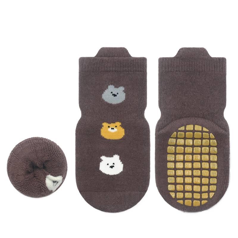 

Thickened Large Area Dot Glue Baby Pulling Hair Socks Infant Toddler Anti-Slip Trampoline Socks Bear Series Terry Socks L коричневый