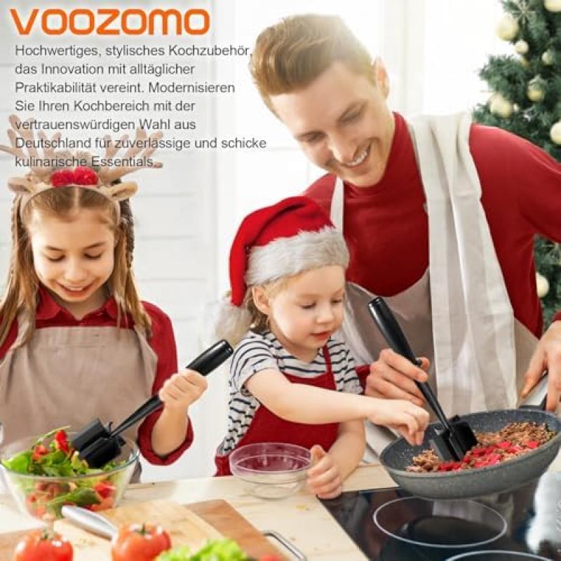 VOOZOMO Meat Chopper & Potato Masher with 5 Blades, Heat-Resistant Nylon Kitchen Utensil, Safe for Non-Stick Pans, Ideal for Beef & Turkey