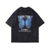 Street Guochao Brand Dark Butterfly Print Washed Old Short-Sleeved T-Shirt Men'S And Women'S Hip-Hop Half-Sleeved Tee Shirt