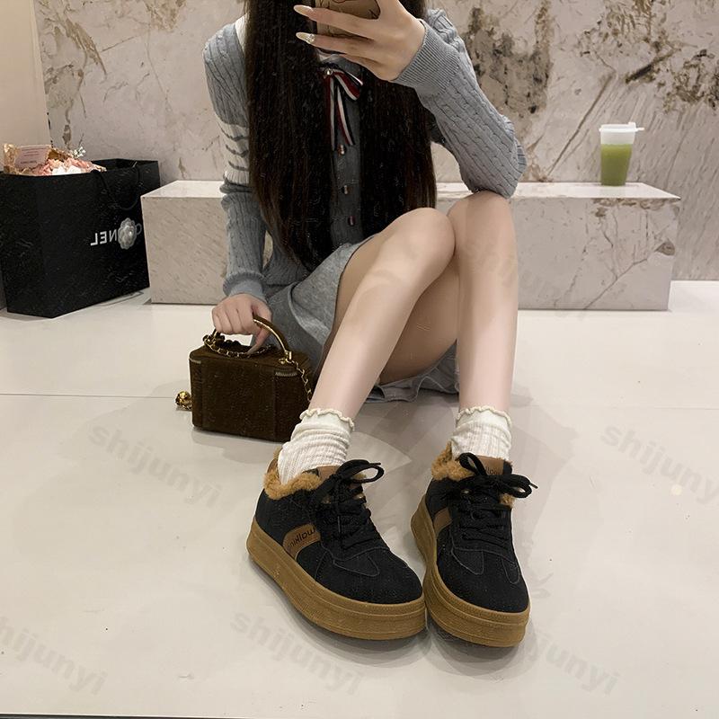 Thicken Women's Platform Sneakers 2026 Winter Fashion Lace Up Comfortable Casual Shoes Outdoor Non Slip Plush Vintage Warm Shoes