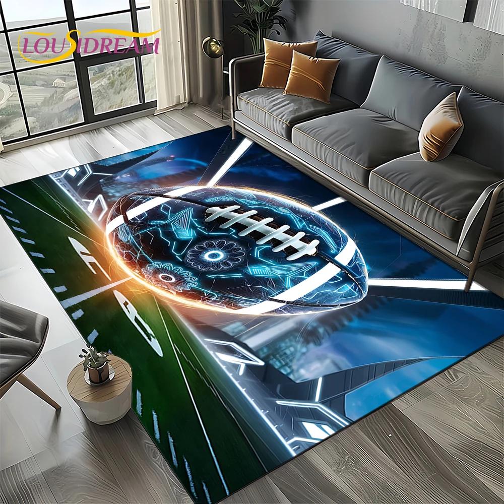 3D Rugbyfeld Rugby 2025 American Football Cartoon Teppich für Wohnzimmer Schlafzimmer Zuhause Sofa Dekoration, Teppich Rutschfeste Fußmatte