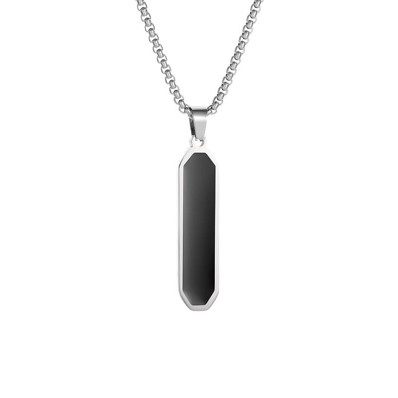 High-Quality Stainless Steel Glossy Cubic Column Pendant Necklace Men Women Simple Trendy Three-Dimensional Long Jewelry Gift
