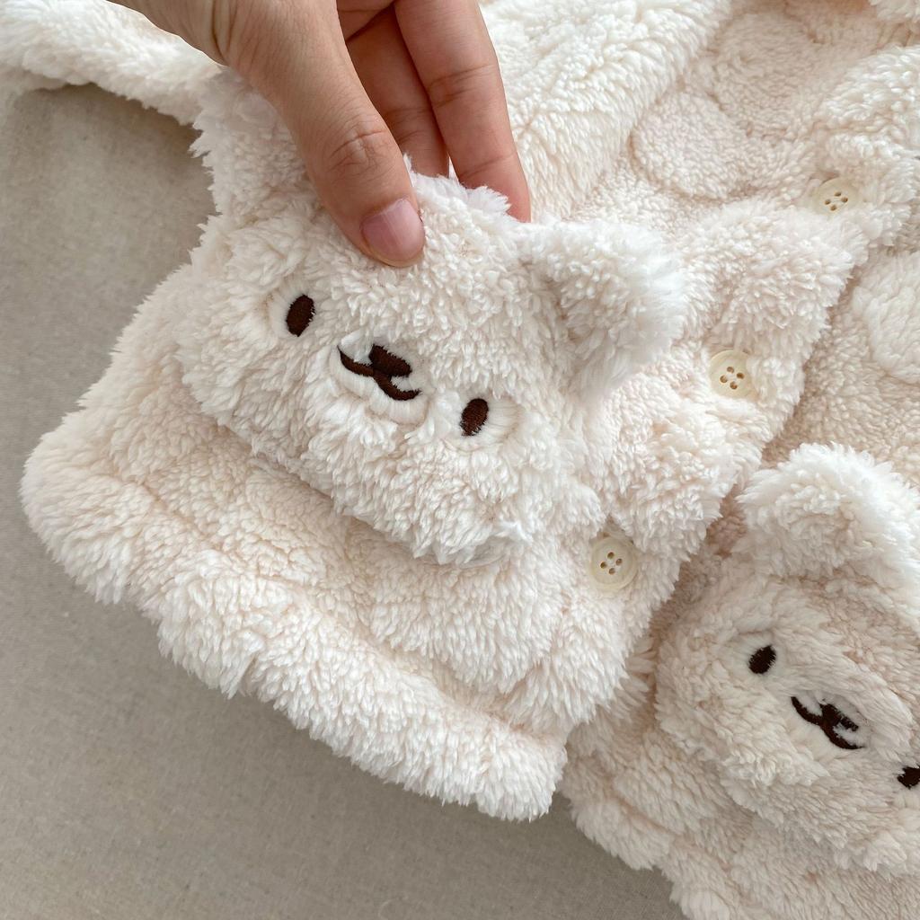 Cute Bear Plush Baby Pajama Set Winter Fleece Kids Homewear Two Piece Suit Soft Warm Children Sleepwear