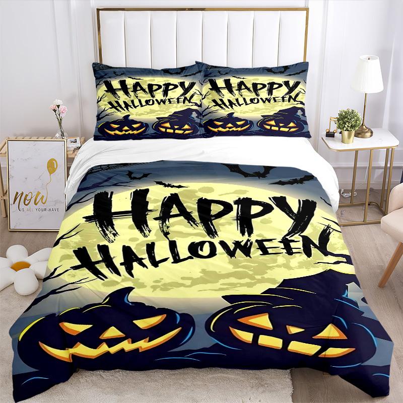 3pcs bedding set Halloween Pumpkins Includes 1 Comforter + 2 Pillowcases, Without Pillow Inserts, Soft Comfortable,a0909048