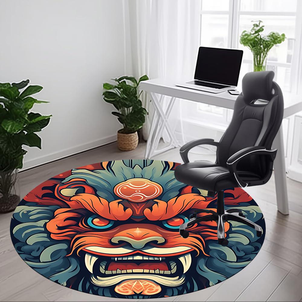 1pc Dragon Mask Office Round Area Rug, Under Office Chairs Bedroom Living Room Home Decor, Room Deco