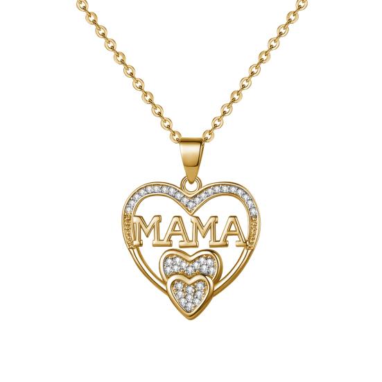 Mothers Day Gift Necklace Rhinestone Heart-Shaped Pendant Anti-Oxidation Alloy Mother Clavicle Necklace Jewelry for Daily Wear Gifting