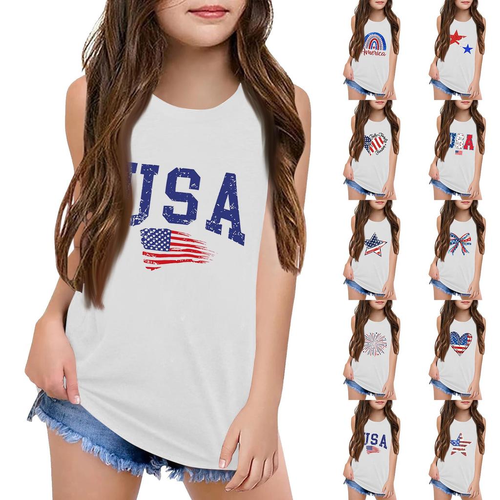 Girls Kids Summer Crewneck Sleeveless Shirts Tank Tops